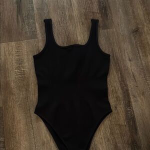 Black Bodysuit with Wide Straps and Scoop Neckline